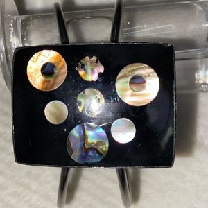 3/$20 Black Rectangle with circles on silver bracelet